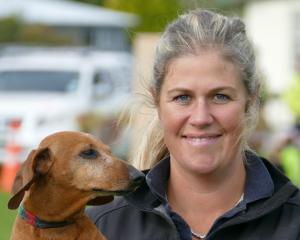 Think Safe Brain Campaign founder Harriet Bremner-Pinckney and co-founder Poppy the dachshund....