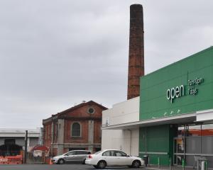 The Dunedin Gasworks Museum chimney stack is right beside the Dunedin South Woolworths...