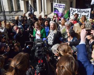 or Women Scotland directors Susan Smith (L) and Marion Calder (R) give their statements outside...