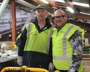 Recycle South general manager Chris Montgomery (right) stands at the Invercargill plant yesterday...