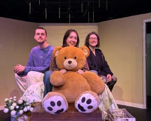 The cast of Crunchy Silk, (from left) Zach Hall, Shannon Burnett and Kimberley Buchan, in...