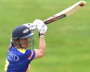 Sparks batter Suzie Bates hits straight during her side’s win over the Hinds at the University...