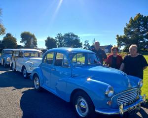 With their Morris Minors are (cars and people from left) Alistair Sabiston (1961 Morris 1000 four...