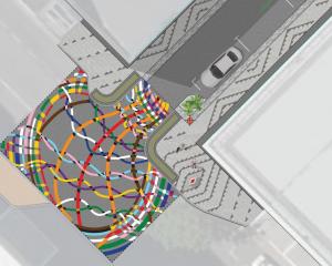 An indicative rainbow crossing design for the intersection of Bath St and George St in Dunedin...