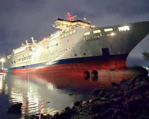 The Cook Strait ferry Aratere is grounded near Picton on 21 June this year. Photo: Renee...