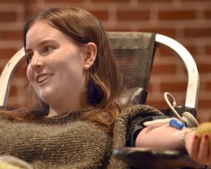 University of Otago microbiology honours student Caitlin Ewenson gives blood at Union Hall...