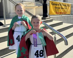 Sadie Hansen, 5, (No48) and Phoebe Davey, 6, (No44) show off their Highland dancing ribbons....