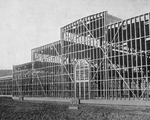 A building frame awaits cladding at the New Zealand and South Seas Exhibition construction site...