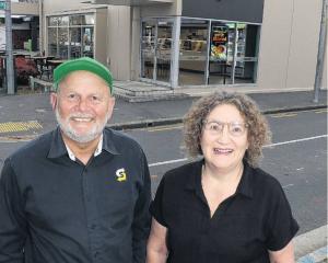 Gideon and Ros outside the Rangiora Subway franchise. PHOTO: JOHN COSGROVE