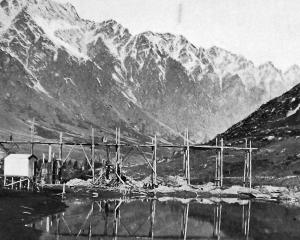 One of 10 planned sluice gates for the Kawarau Falls dam awaits installation. — Otago Witness, 14...