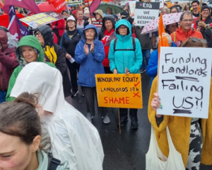 Today's nationwide protests have been organised by the Public Service Association. Photo: RNZ  