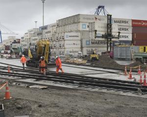 People at work on the railway marshalling yard at Port Otago in Port Chalmers yesterday. PHOTO:...
