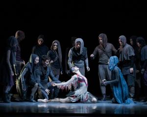 Principal Ana Gallardo Lobaina as The Firebird with RBNZ company members. Photo: Stephen A'Court 