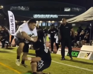 Two men collide during a 'Run it' sporting event in Auckland.&nbsp;Photo:&nbsp;Supplied / RUNIT...