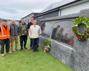 Enjoying a visit to the new Hillside Workshops war memorial and memorial park recently are (from...