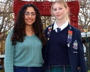 Jomana Moharram (17, left) and Phoebe Ashdown, 16, get ready to unpack Parliament. PHOTO: SAM...