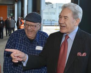 Former Hillside Workshops employees Murray McGregor (left) and Kevin Gamble share a joke about...