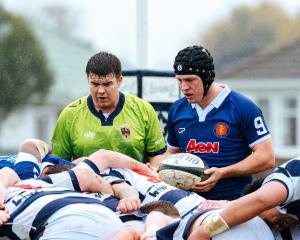 Woodlands halfback Liam Howley prepares to feed a scrum during the Southland premier club game...