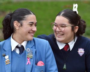 Mana Pounamu award recipients Jade Taani (left), 17, of Queen’s High School, and Camila Barns, 15...
