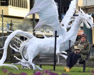 Dunedin Midwinter Carnival installation assistant Adele Cleverley takes a five-minute break as...