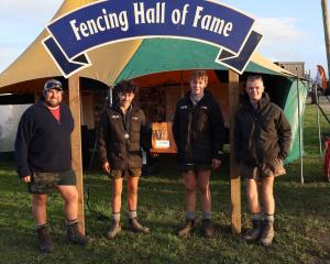 Celebrating winning the Fieldays Silver Staples are (from left) fencing adviser Dan Douglass,...