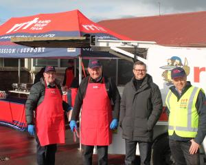 The Rapid Relief team treated Gore Health workers to a barbecue, (from left) Stuart Evans, Mark...