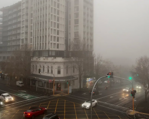 Heavy fog blanketed central Auckland this morning. Photo: RNZ