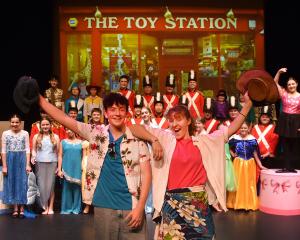 Riley Verhoef, of Dunedin, and Lily Newcombe, of Dunback, with the cast of the Otago Gang Show...