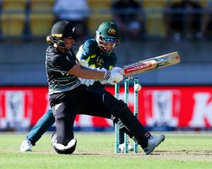 White Ferns batter Bella James swats the ball behind square on the onside during the third T20...
