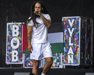 Bobby Vylan performs during Bob Vylan's set at Glatonbury yesterday. Photo: Getty Images