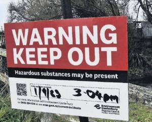 An Environment Canterbury sign placed near the Saltwater Creek bridge on the corner of Factory Rd...