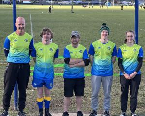 Volunteer referees (from left) Andy Robertson, Brodee Thomson, Daniel Thom, Logan Boyd and Amelia...