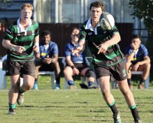 Maheno first five Lachie Kingan shifts the ball with Toby Growcott in support. PHOTO: YAMMIE...