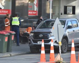 Police respond to reports of a man assaulting a pedestrian with his skateboard. Photo: Gregor...