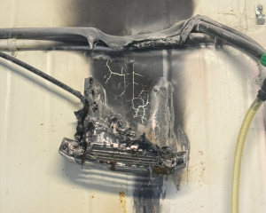 The Serene brand fan heater that caught fire in a Maniototo cow shed this morning. Photo:...