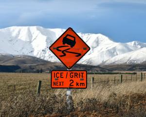 A sign indicates icy conditions northeast of Oturehua. PHOTO: GREGOR RICHARDSON
