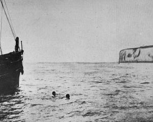 Lt-Col Bernard Freyberg VC DSO (right) is rescued by a tug near the Cliffs of Kingsdown, near...