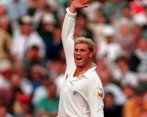 Shane Warne celebrates taking a wicket during the first test of Australia’s successful Ashes tour...
