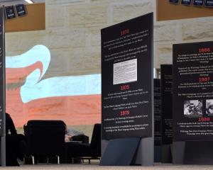 A Māori hitori (history) display in Te Pataka Matauraka, the central library, at the University...