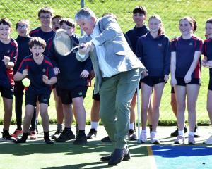 Balmacewen Intermediate principal Andrew Hunter,  showing off his tennis skills last week, is...