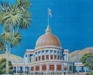 A painting of the Great Dome at the New Zealand and South Seas Exhibition, Dunedin, reproduced in...