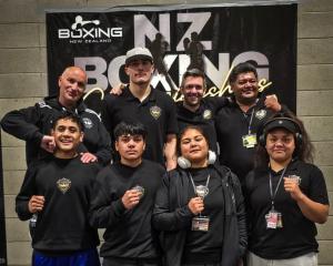 Enjoying their 2025 Boxing New Zealand National Championships outing are the Aoraki Boxing...