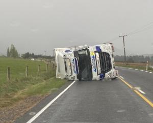 The truck rolled on State Highway 73, west of Springfield. Photo: NZTA