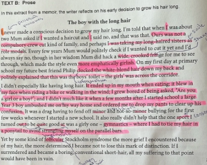 The exam booklet asked the students to "analyse significant aspects of unfamiliar written text(s)...