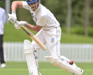 Max Chu is all concentration as he plays a shot during his innings of 151 for Otago against...