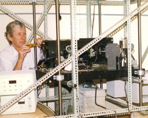 Gordon Keys adjusts a spectrometer used for analysing atmospheric gases at the Niwa research...