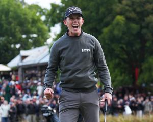Daniel Hillier lets out a roar after winning the New Zealand Open at Millbrook yesterday. PHOTO:...