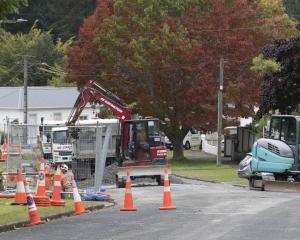 Roadworks at the bottom of Glenross St, Kaikorai Valley. PHOTO: GERARD O’BRIEN
