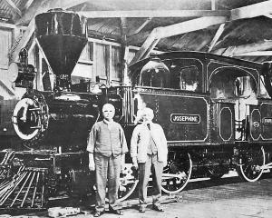 Mr William Ames (left), one of the early drivers, visits steam engine Josephine, on ...