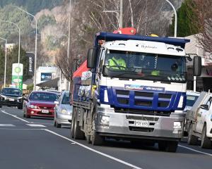 A truck drives down Mosgiel's Gordon Road. PHOTO: CRAIG BAXTER